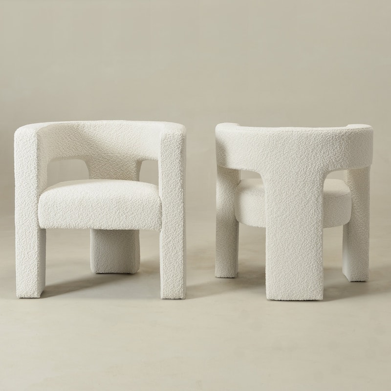 KINWELL 28" Wide Boucle Upholstered Square Armchair (Set of 2)