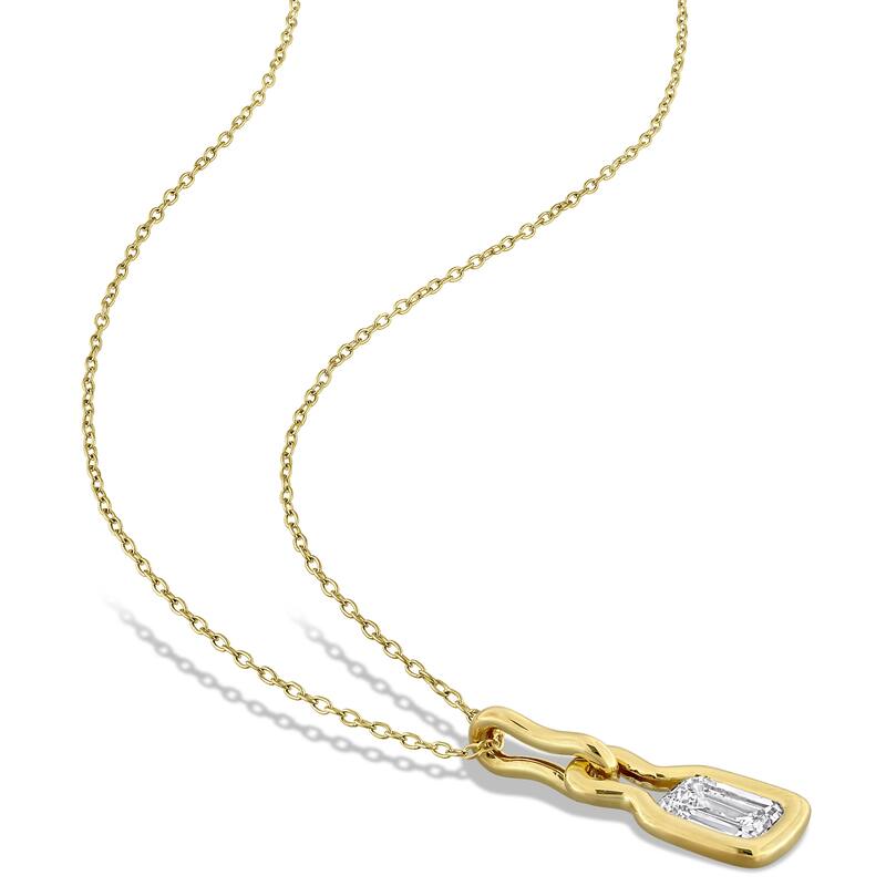 Miadora 4ct TW Emerald-Cut Lab-Grown Diamond Drop Earrings Necklace Set Yellow Silver