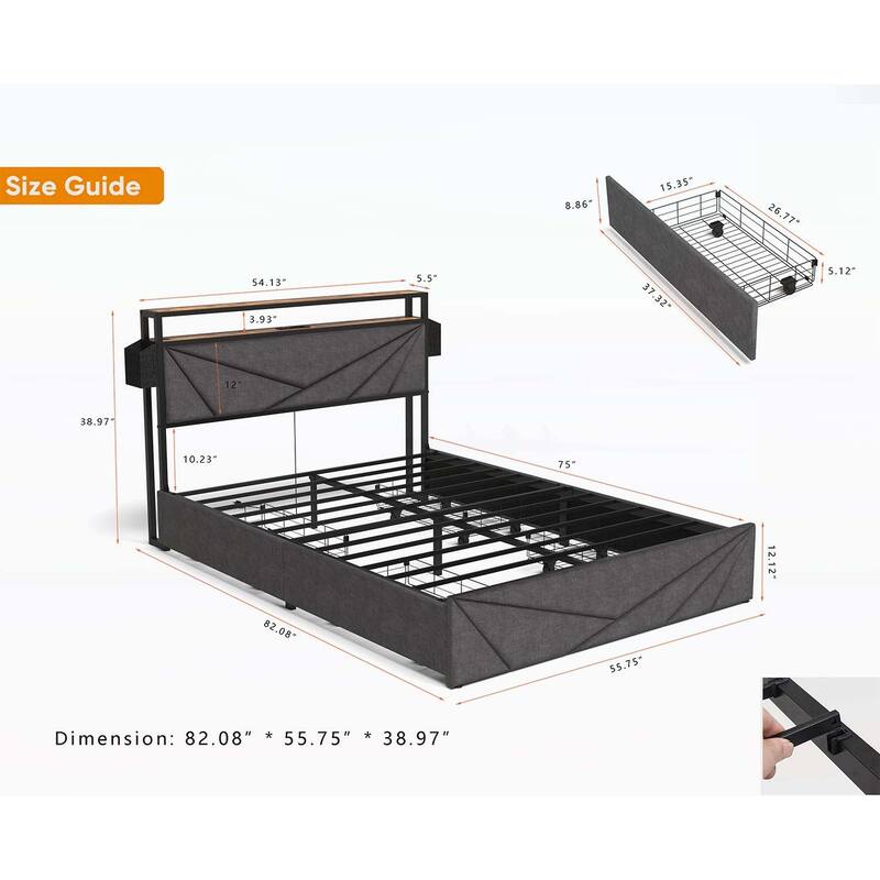 Versatile Bed with Storage and LED Lights for Dreamy Sleep