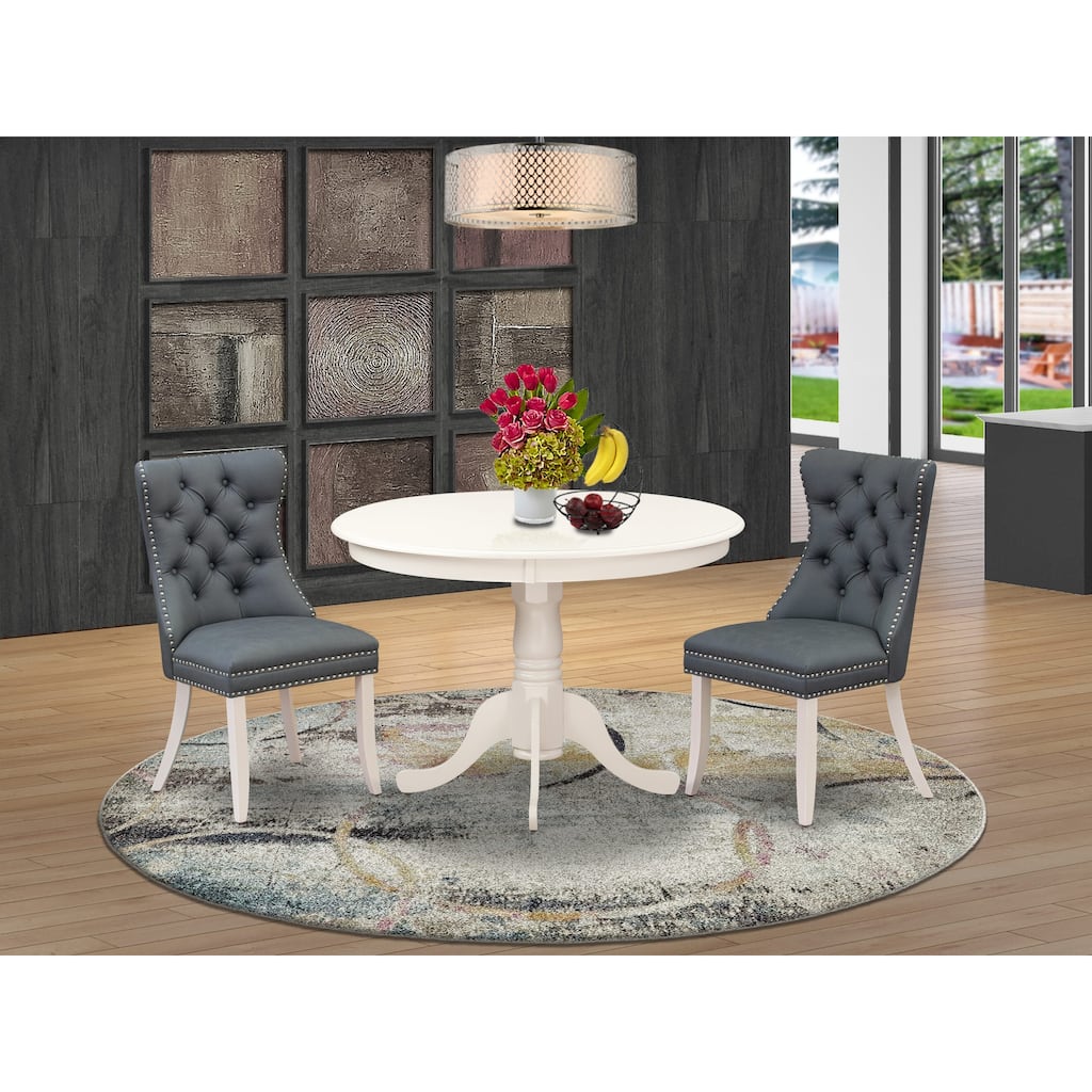 East West Furniture Dining Set Contains a Round Kitchen Table and Upholstered Parson Chairs, Linen White (Pieces Options)