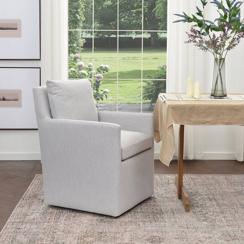KINWELL 25" Performance Fabric Upholstered Rolling Dining Armchair