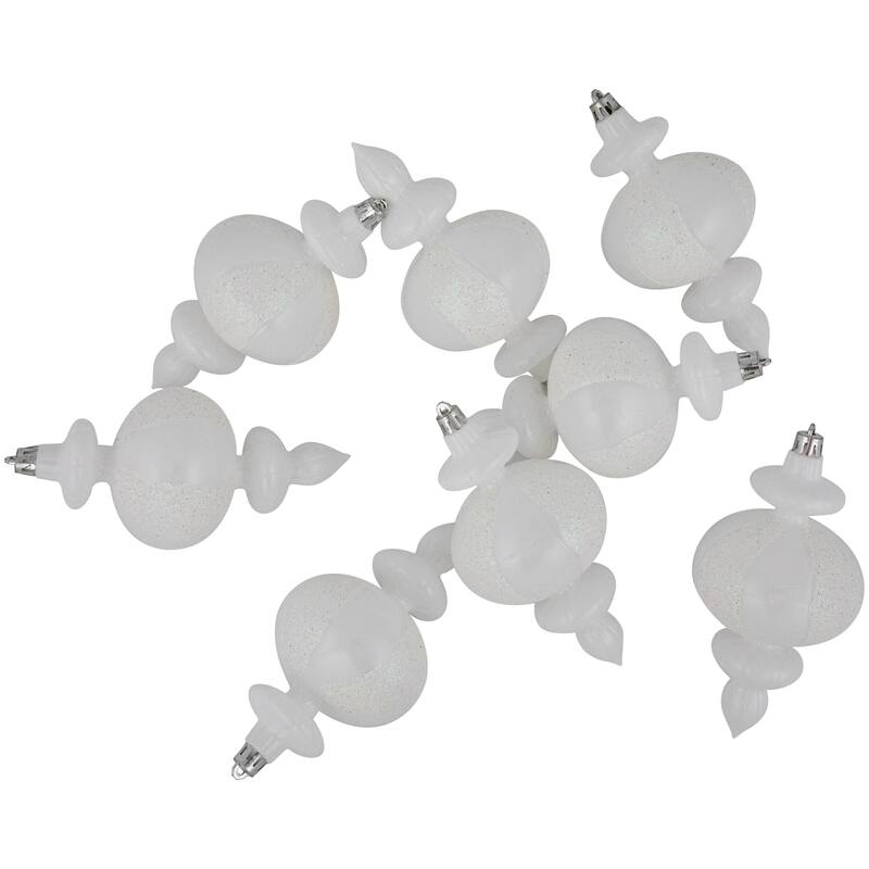 8-Count White Shatterproof Finial Christmas Ornaments, 6"