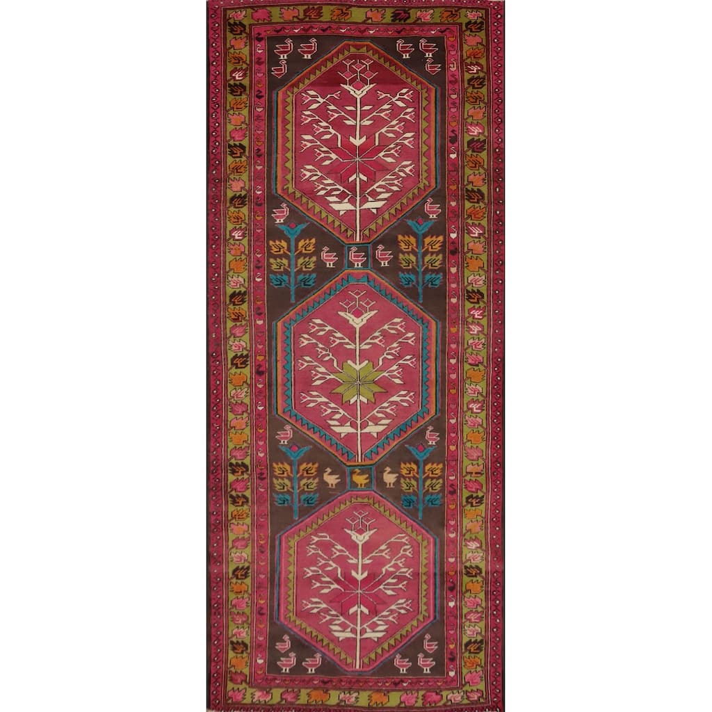 Hand Knotted Oriental 100% Wool Carpet Traditional Tribal Pink Ardebil Runner Rug - 10' 4'' X 3' 11''