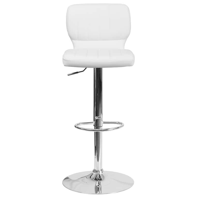 Vinyl Adjustable Barstool with Vertical Stitch Back (Set of 2)