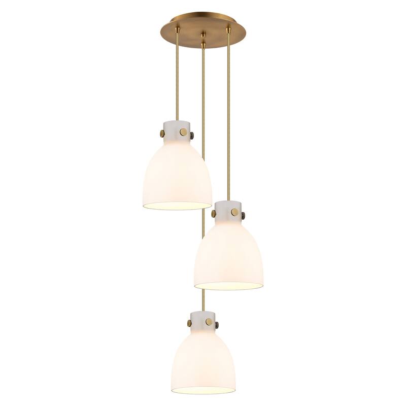 Innovations Lighting Newton Bell - 3 Light 8" Cord Hung Multi Pendant - 10" Canopy - Brushed Brass/White