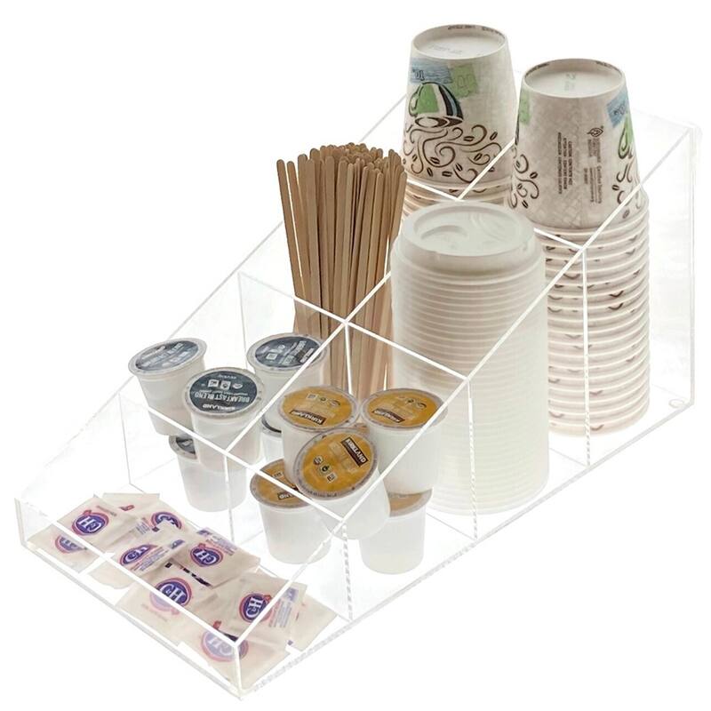 OnDisplay Java Joe Acrylic Breakroom Kitchen Coffee Station Organizer for Cups/Lids/Sugar/Tea/Stirrers