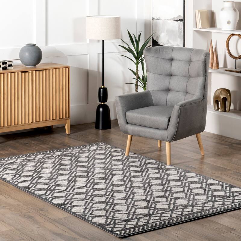 Nuloom Jolan Moroccan Lattice Area Rug - 4' x 6' - Dark Grey