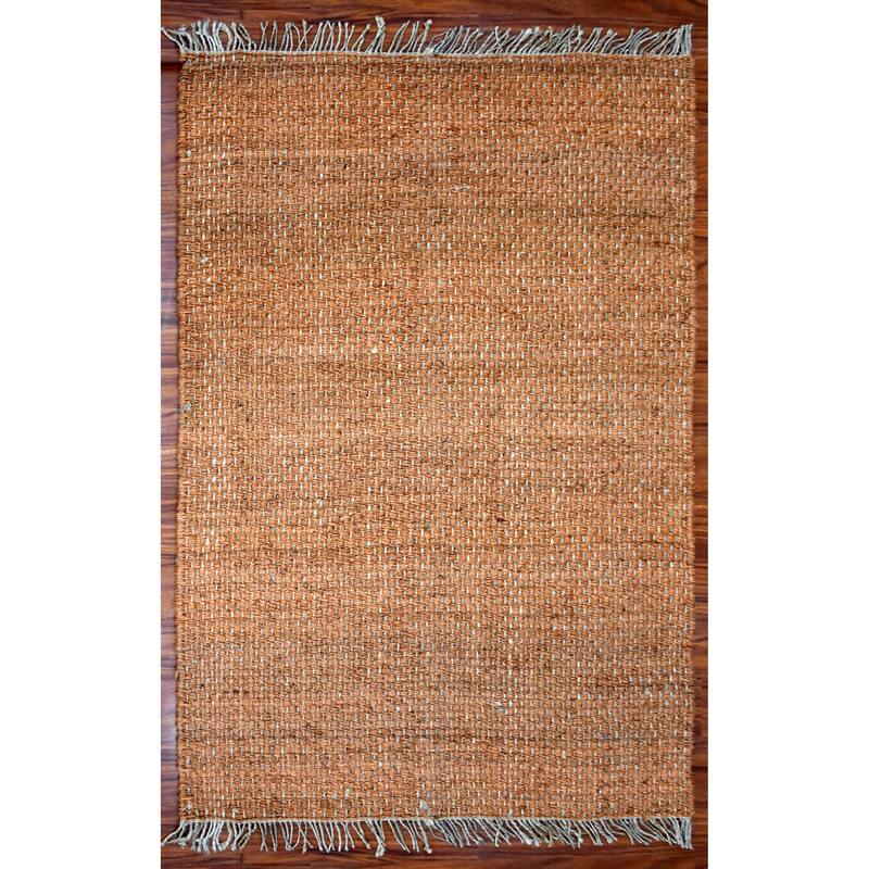 Hand Woven Ineas Flat Weave Jute Traditional Oriental Area Rug - 5' x 8' - Orange