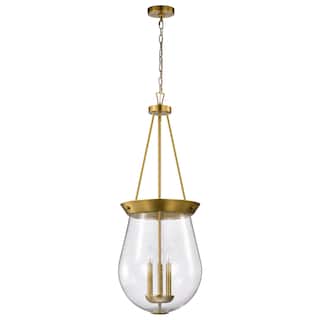 Boliver 3 Light Pendant - 14 Inches - Vintage Brass Finish - Clear Seeded Glass - Vintage Brass