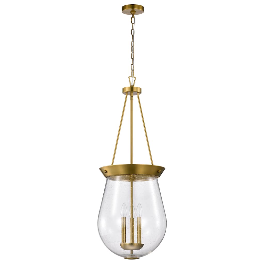 Boliver 3 Light Pendant - 14 Inches - Vintage Brass Finish - Clear Seeded Glass - Vintage Brass