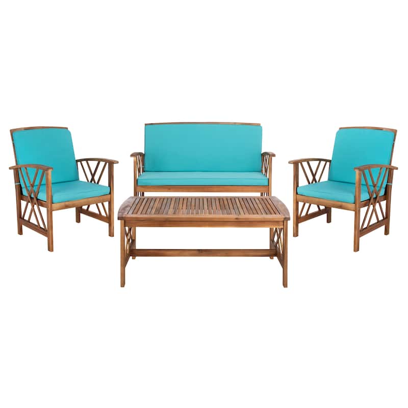 SAFAVIEH Outdoor Fontana 4-piece Acacia Wood Patio Conversation Set