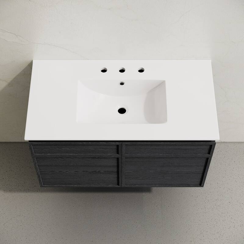 St. Tropez 36" Wall-Mounted Bathroom Vanity In Black Oak With 3-Hole Widespread Sink Top - 36