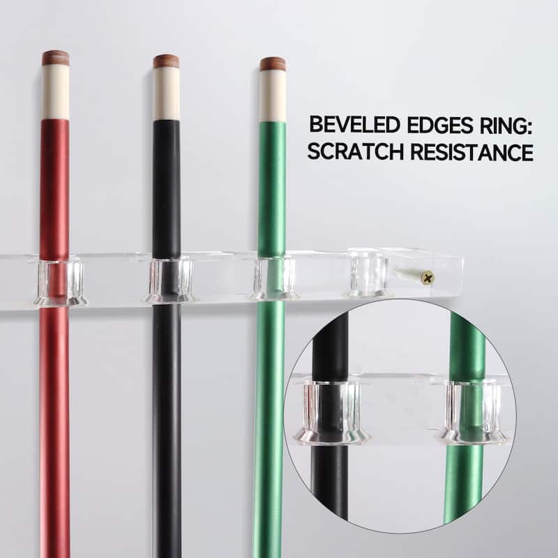 GSE™ 8-Pool Cue Clear Acrylic Wall Mounting Billiard Cue Rack, 2-Piece Hanging Wall Mounted Pool Cue Stick Holder - White