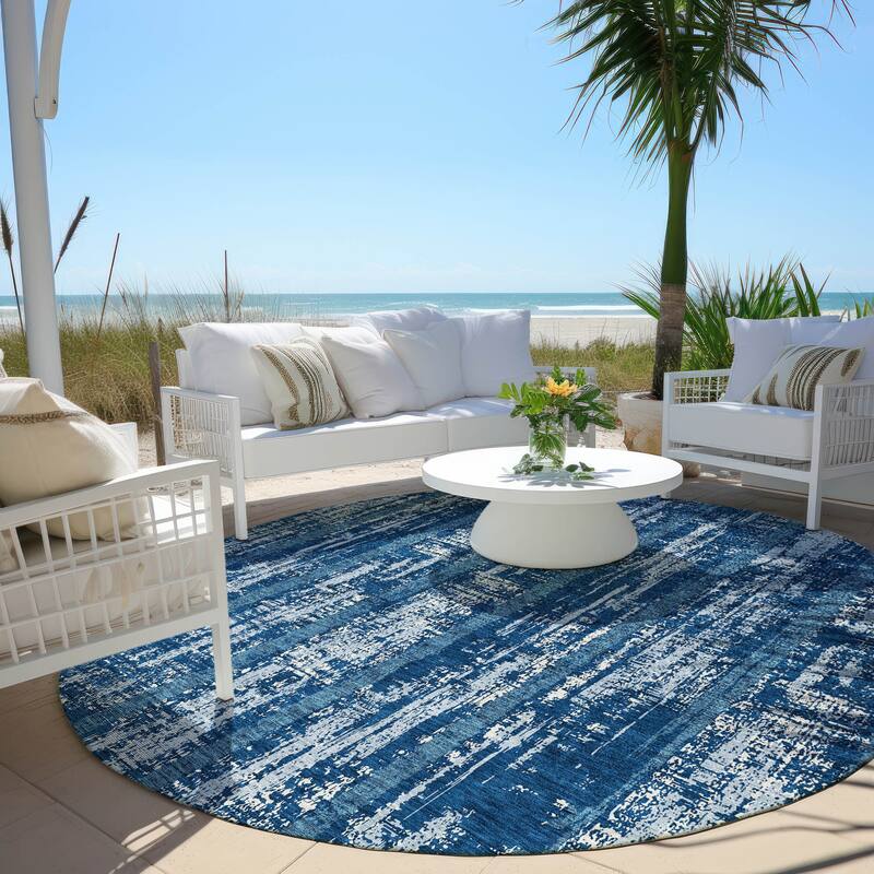 Machine Washable Indoor/ Outdoor Chantille Stripe Ombre Rug - Blue - 8' x 8'