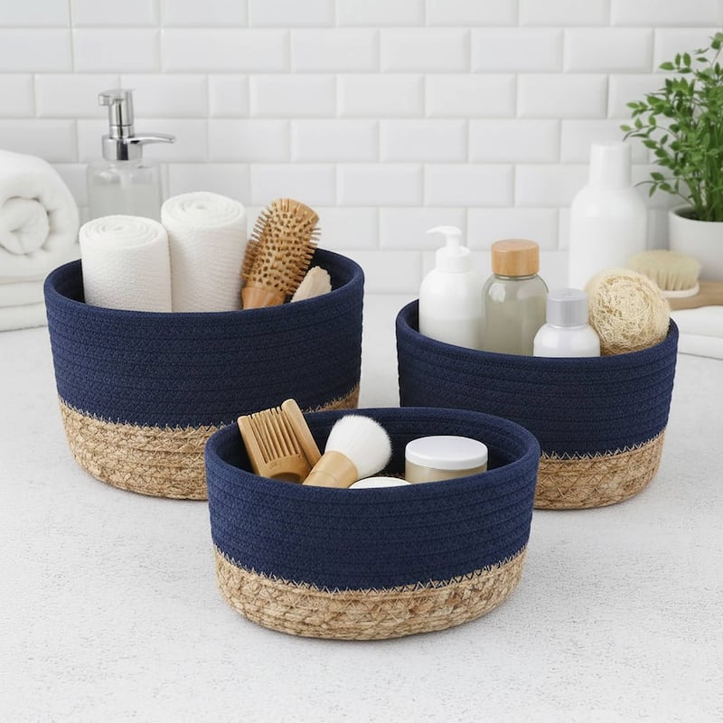 Cotton Storage Baskets Organizer Padang Set of 3 - 9 in. L x 5.9 in. D x 5.3 in. H