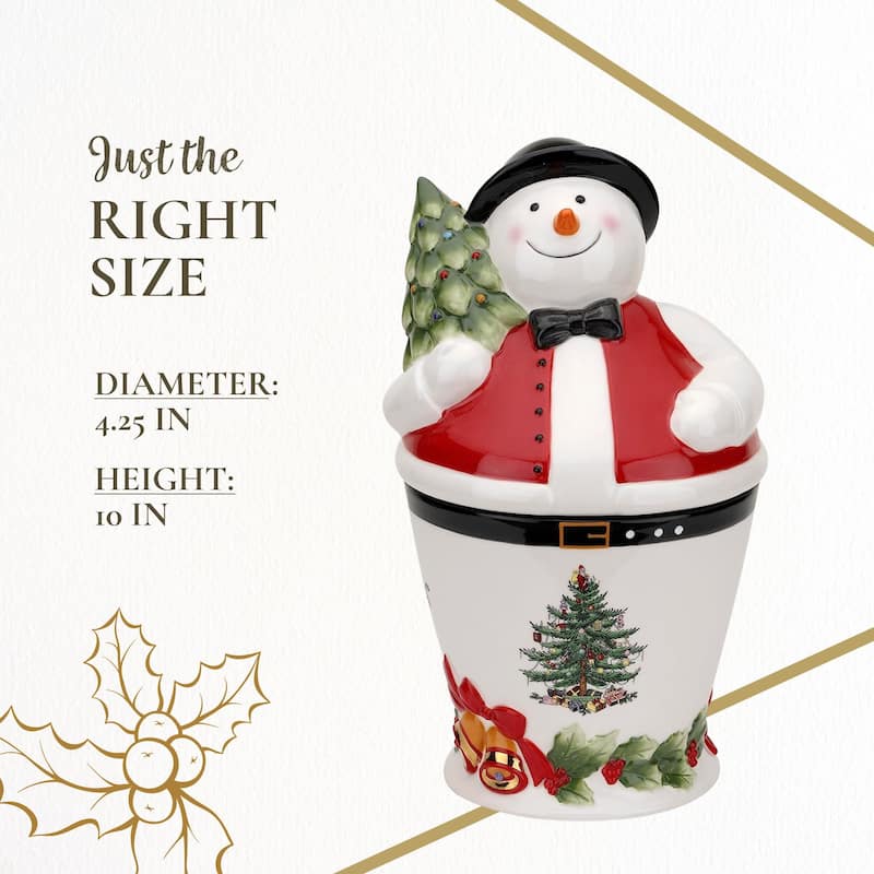 Spode Christmas Tree Mr Snowman Cookie Jar - 4.25" D x 10" H