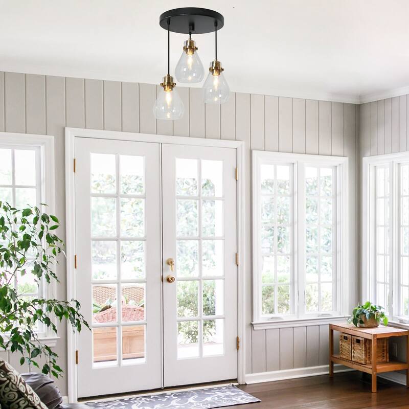 Marsie Modern Ceiling Light 3-light Farmhouse Flush Mount Drop Down Pendant Light Globe Glass