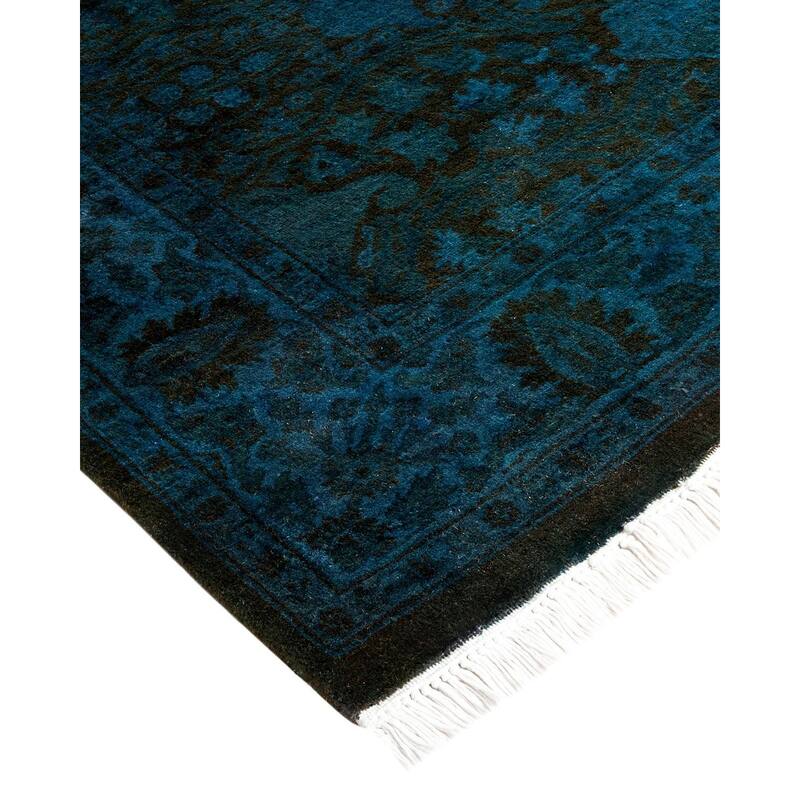 Overton Hand Knotted Wool Vintage Inspired Modern Contemporary Overdyed Blue Runner Rug - 3' 1" x 12' 5"