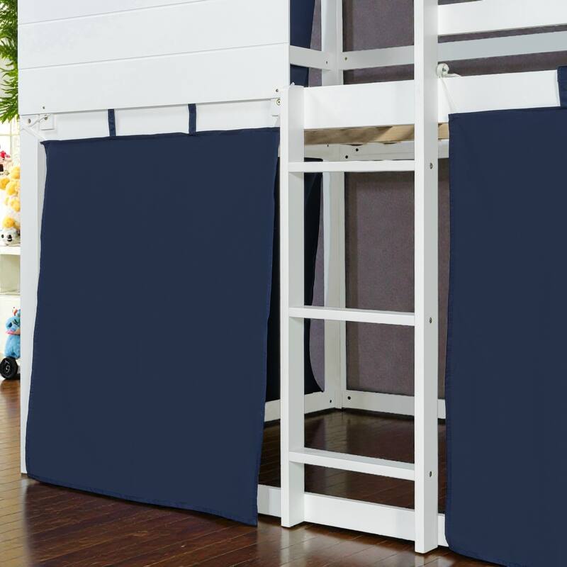 Twin/Full Wood House Bunk Bed with Tent, Playhouse Design, Windows & Roof, Solid Wood Frame, No Box Spring Required