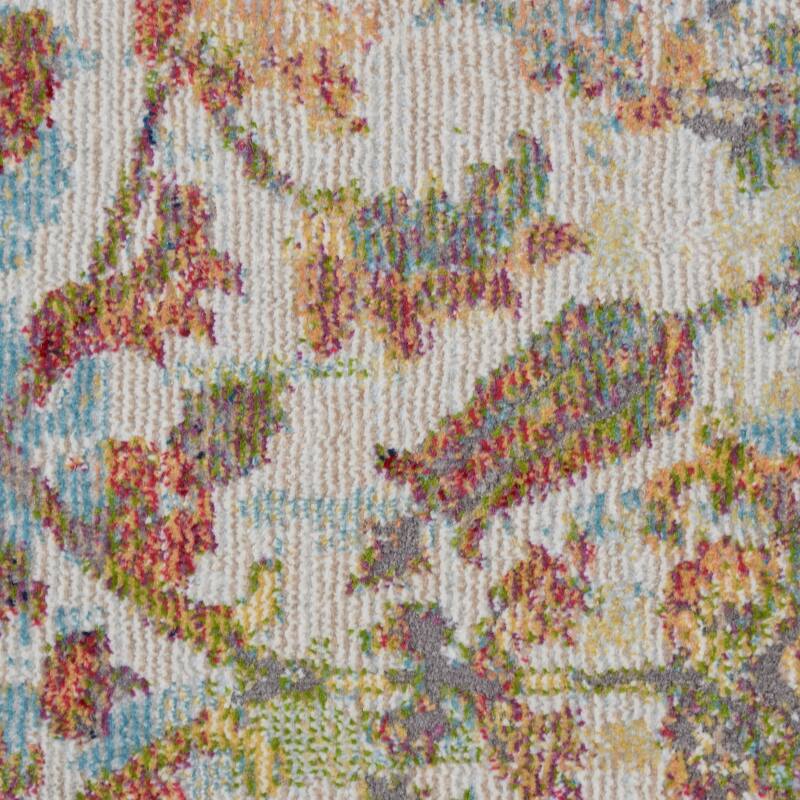 HomeRoots 6' Ivory Gray and Orange Floral Distressed Non Skid Round Rug - 72' X '72' X '0.5