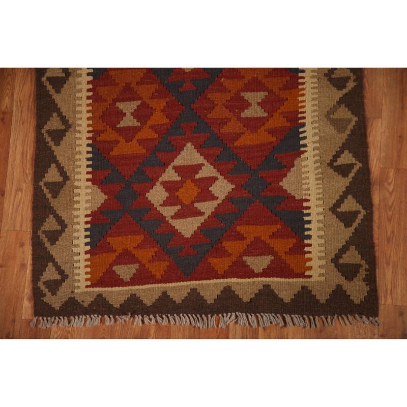 Reversible Kilim Geometric Area Rug Hand-woven Wool Carpet - 3'2" x 5'4"