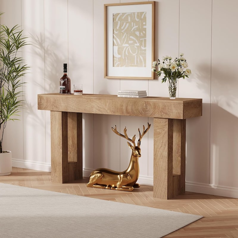63" Farmhouse Console Table, Long Sofa Table Behind Couch, Wooden Entryway Table