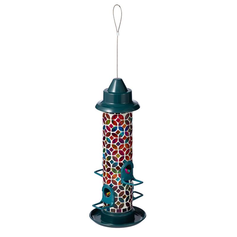 Glitzhome 20''H Tall Hanging Blue/Green Mosaic Birdfeeder