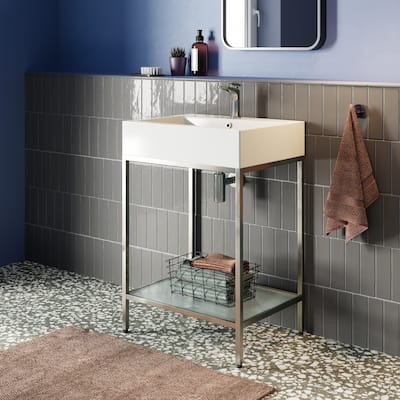 Swiss Madison Louis 24" Open Shelf Chrome Frame Freestanding Bathroom Vanity with Sink Top