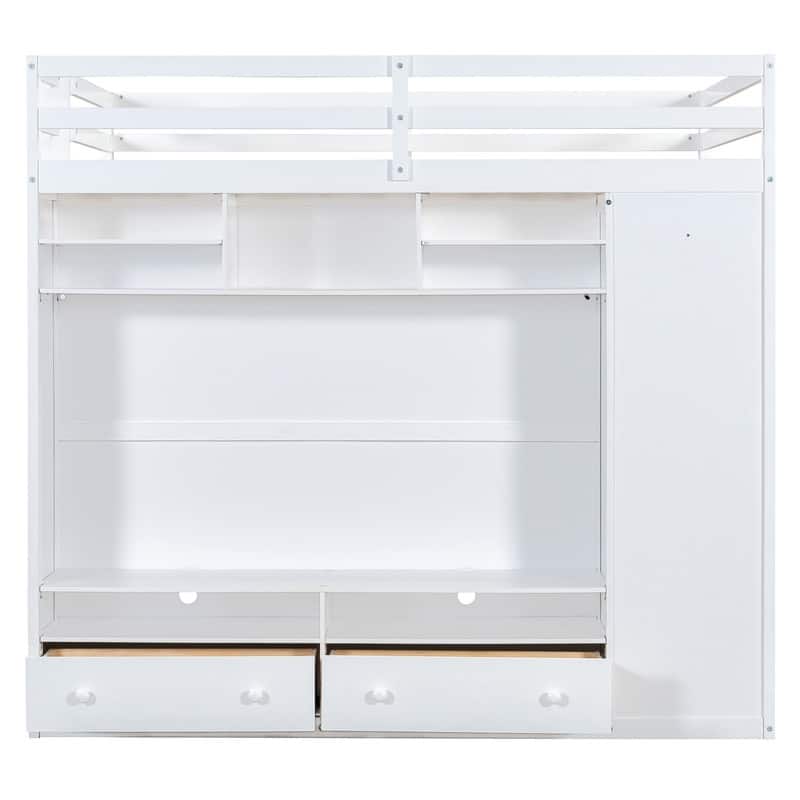 Full size Loft Bed with Drawers, Shelves and Light