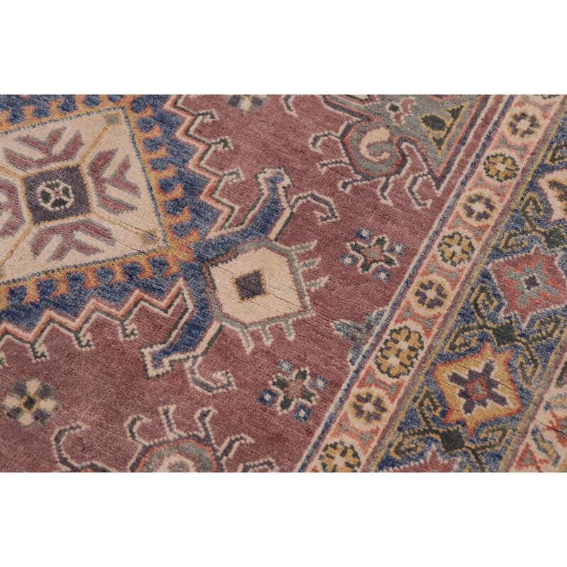 Bohemian Kazak Rebekah Light Purple/Light Blue Wool Rug - 4'0'' x 5'9''