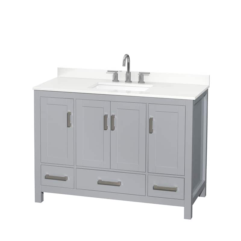 Sheffield 48-inch Single Vanity, 3 Hole Quartz Top - Gray, Chrome Trim, White Quartz Top
