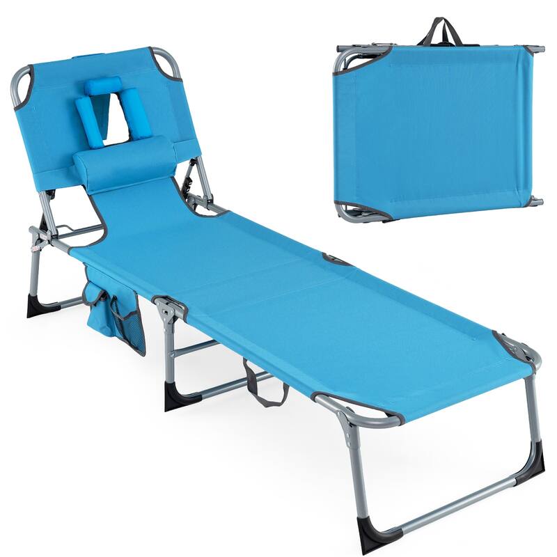 Gymax 2PCS Tanning ChairPortable Chaise Lounge Chair w/4-Position