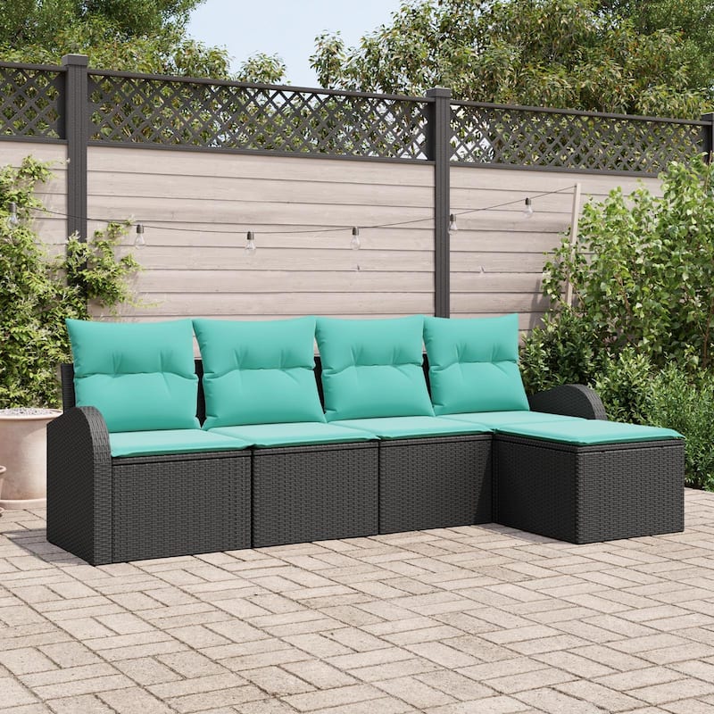 vidaXL 6 Garden Sofa Set with Cushions Black Poly Rattan - 92.1 x 46.1 x 27.2 - Black without table