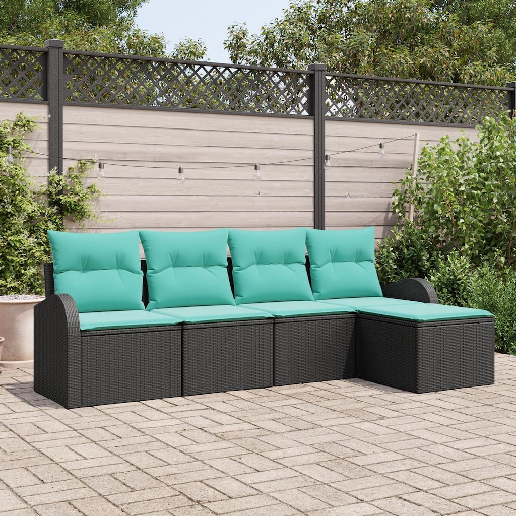 vidaXL 6 Garden Sofa Set with Cushions Black Poly Rattan - 92.1 x 46.1 x 27.2
