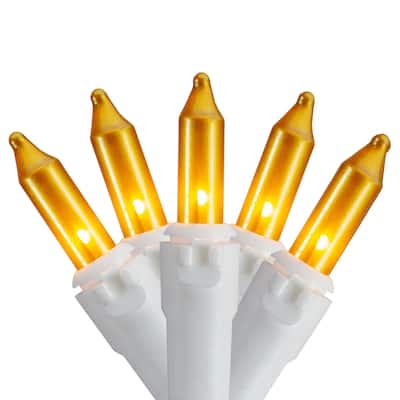 50ct Opaque Gold Mini Christmas Light Set, 24.5ft White Wire