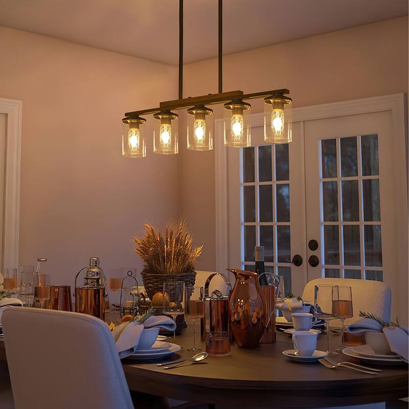 Starsky Modern Farmhouse Chandelier Linear Kitchen Island Light with Cylindrical Glass Shade