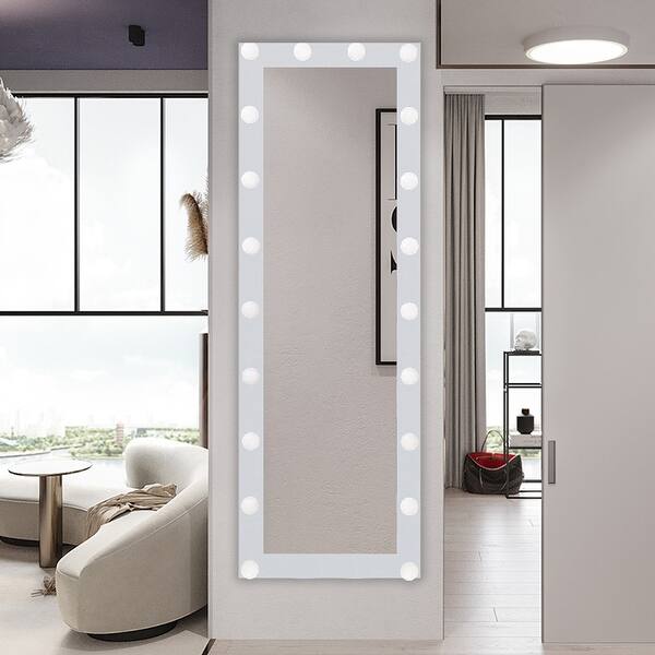 ExBrite Freestanding Full Length Floor Mirror with Lights White Bed