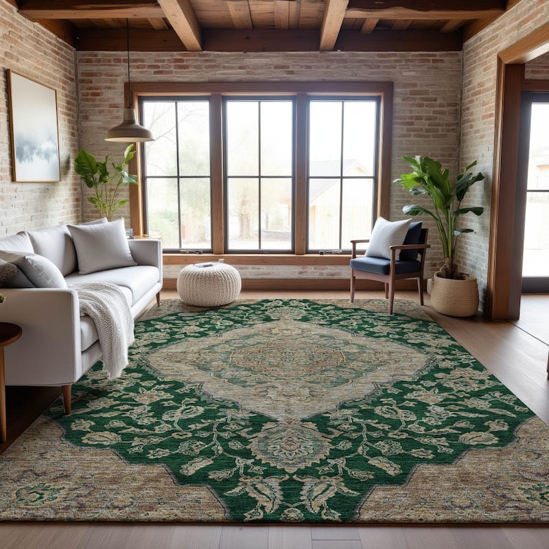 Premium Washable Super Soft Classic Traditional Mayfield Rug - Emerald - 10' x 14'