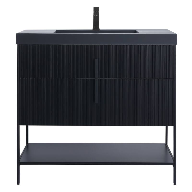 Fine Fixtures Serenity Modern Bathroom Vanity with Black Gel Acrylic Top