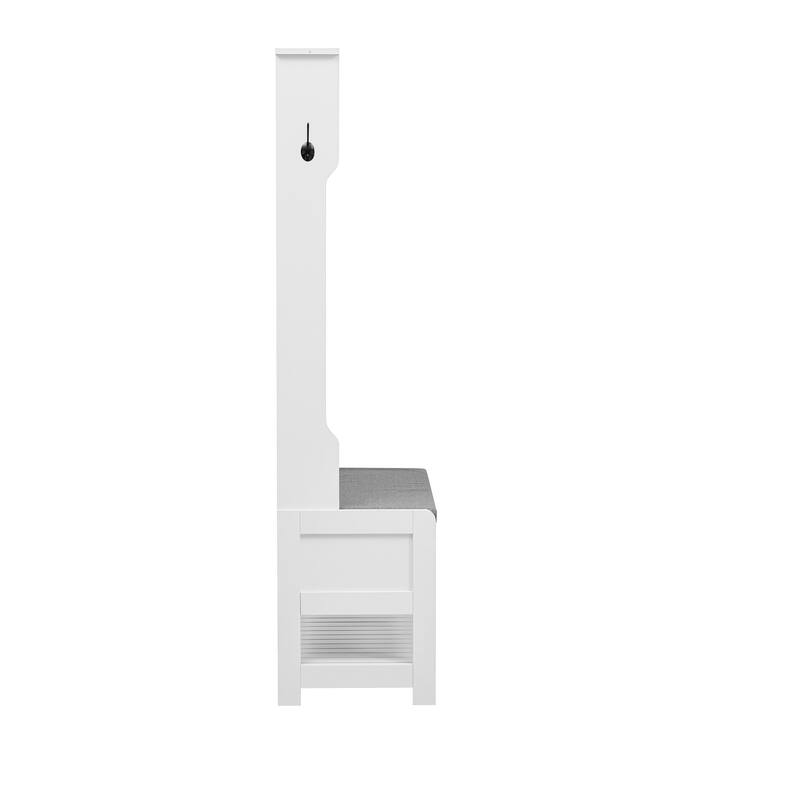 Hall Tree with 6 Hooks and Hinged Lid, Coat Hanger, Entryway Bench, Storage Bench, 3-in-1 Design, 69INCH
