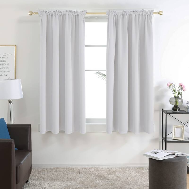 Deconovo Solid Rod Pocket Curtain Panel Pair, Set of 4 Panels - 38x45 Inch - Greyish White