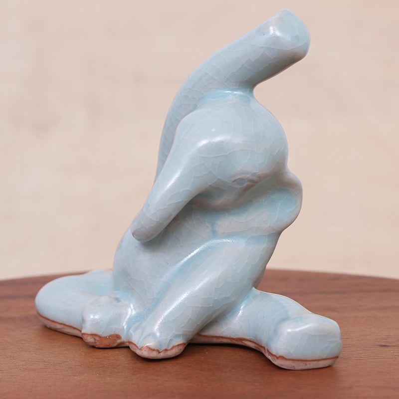 Novica Handmade Head To Knee Celadon Ceramic Figurine