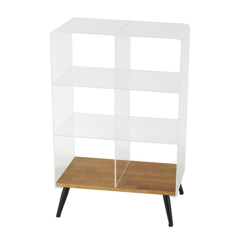 Acrylic Plastic 6 Section Shelving Unit with Wood Base and Black Metal Legs - Clear - Roche River Decor