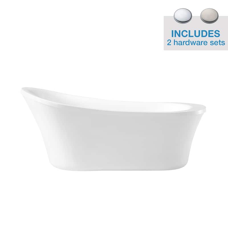 OVE Decors Rachel 70 in. White Acrylic Bathtub with included Satin Nickel and Chrome Hardware