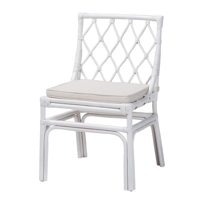 Carwyn Bohemian White Rattan Dining Chair - White
