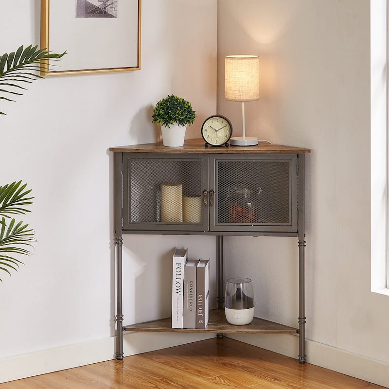 Javlergo Corner Table with Drawer and Storage Shelf - 19.92" x 19.92" x 29.29"