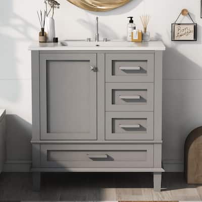 30 Inch Freestanding Bathroom Vanity Set with Integrated Ceramic Sink