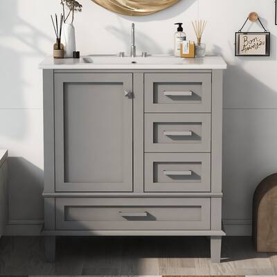 30 Inch Freestanding Bathroom Vanity Set with Integrated Ceramic Sink