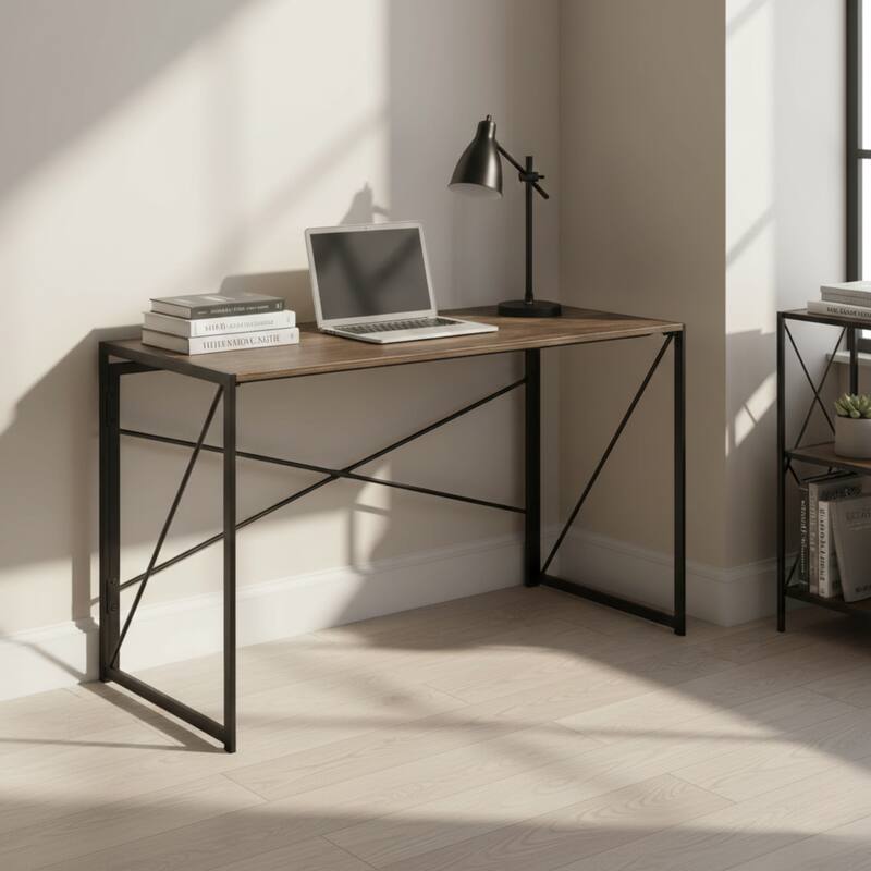 Homylin Folding Writing Desk with Metal Frame, Space-Saving Computer Table, No Assembly Required