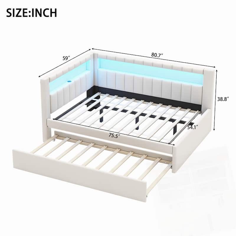 Upholstered Platform Bed with USB Ports and LED Belt With Trundle